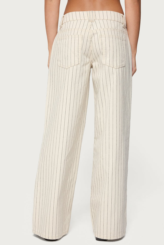 Cory Striped Low Rise Baggy Jeans - Cream