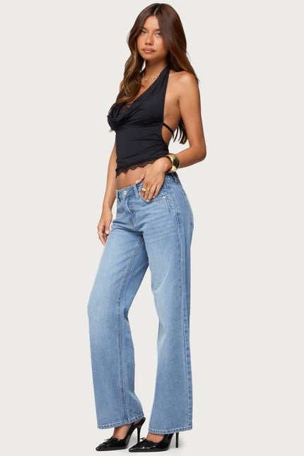 Layered Lacey Cowl Neck Halter Top - Black