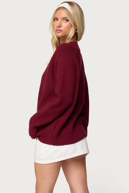 Lavonne Oversized Knit Raglan Sweater - Burgundy