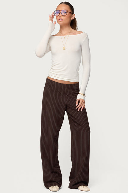 Kerie Pinstripe Low Rise Pants - Dark Brown