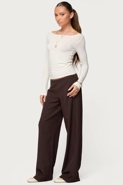Kerie Pinstripe Low Rise Pants - Dark Brown