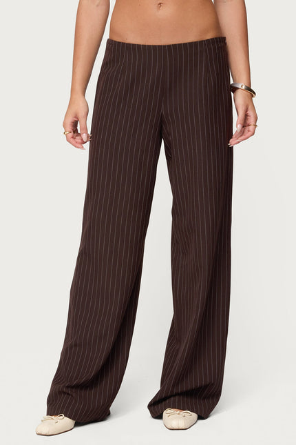 Kerie Pinstripe Low Rise Pants - Dark Brown