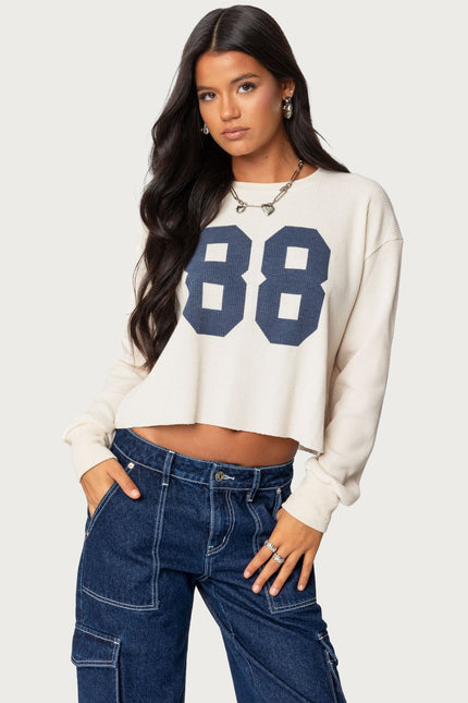 88 Waffle Long Sleeve T Shirt - Cream