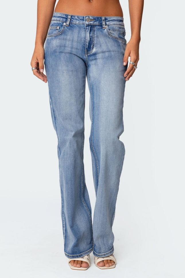 Boot Cut Washed Low Rise Jeans - Blue Washed