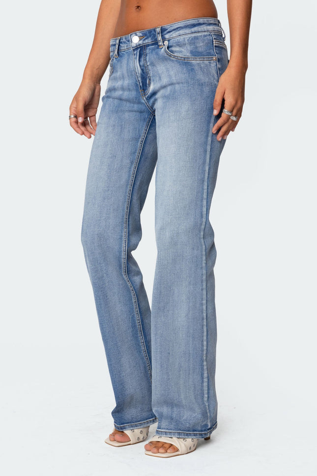 Boot Cut Washed Low Rise Jeans - Blue Washed