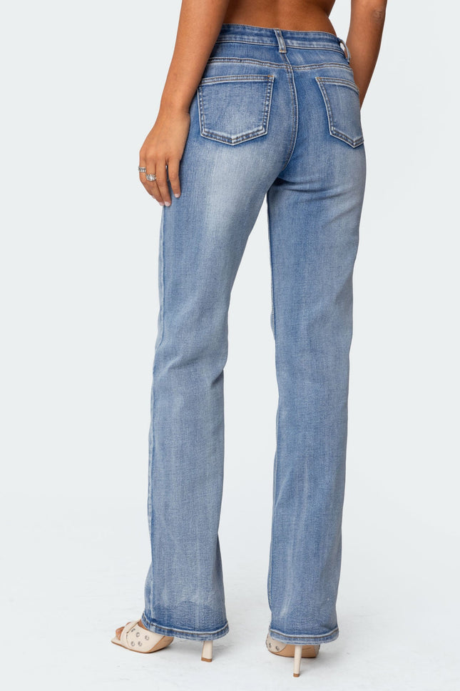 Boot Cut Washed Low Rise Jeans - Blue Washed