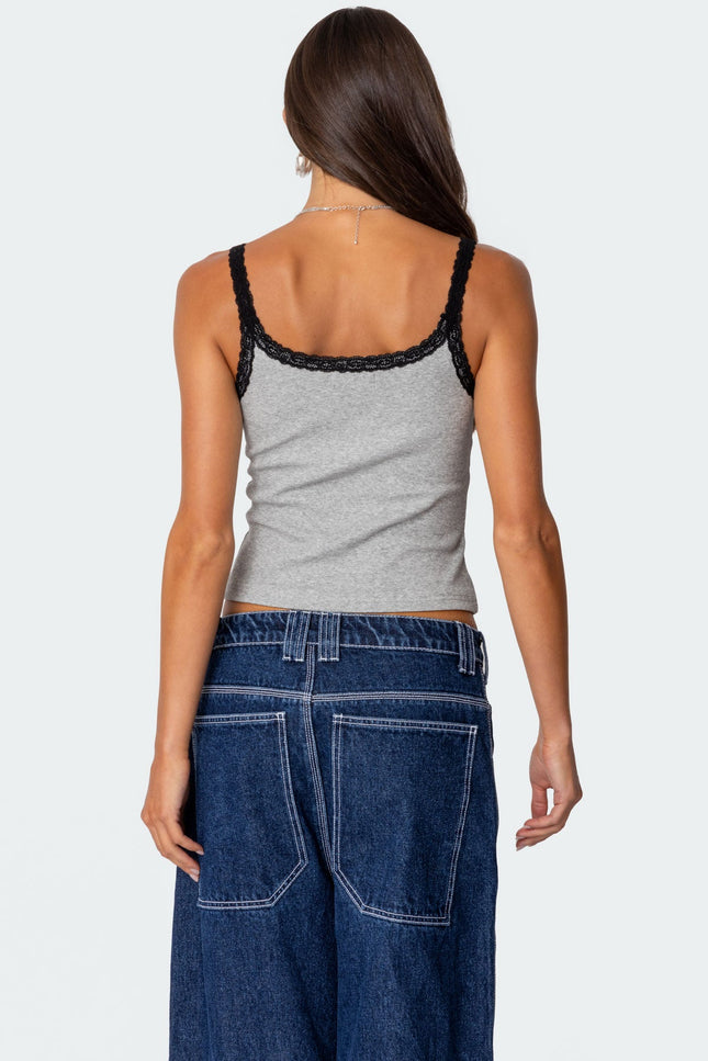 Jude Lacey Ribbed Tank Top - Gray Melange
