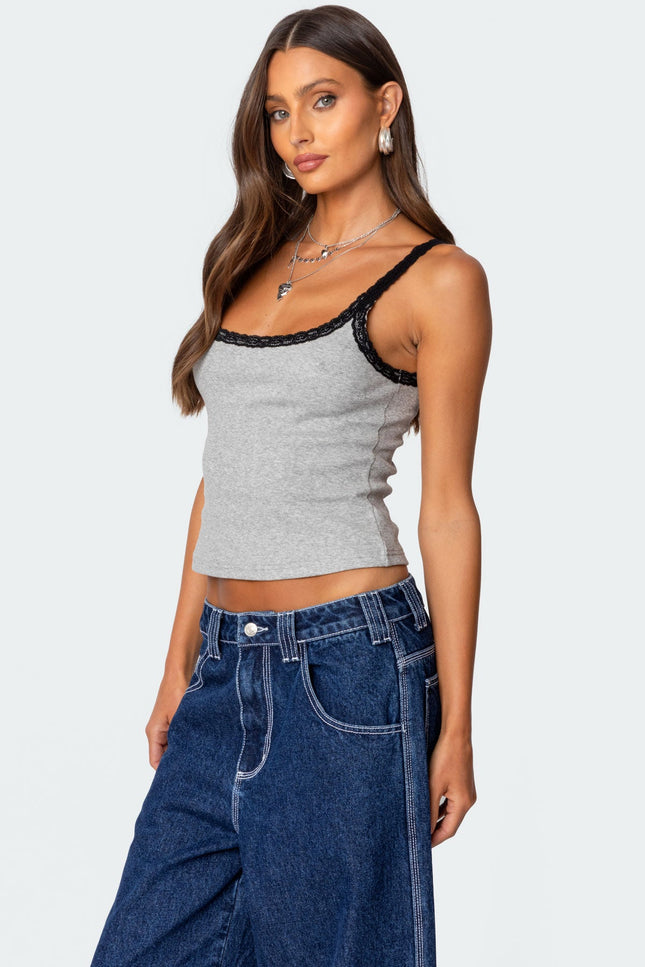 Jude Lacey Ribbed Tank Top - Gray Melange