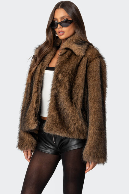Mob Wife Faux Fur Jacket - Brown
