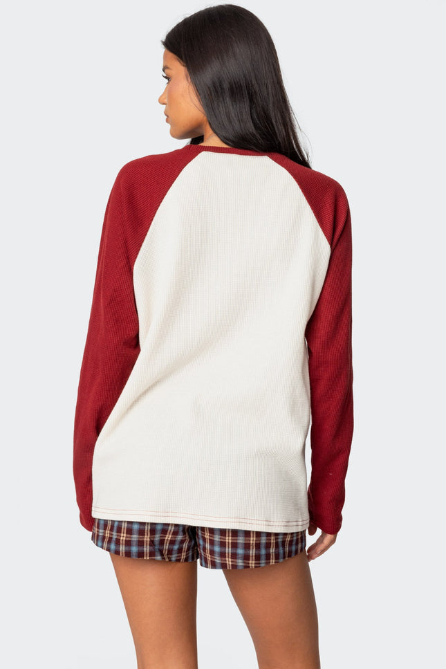 Me Time Oversized Waffle Top - Burgundy