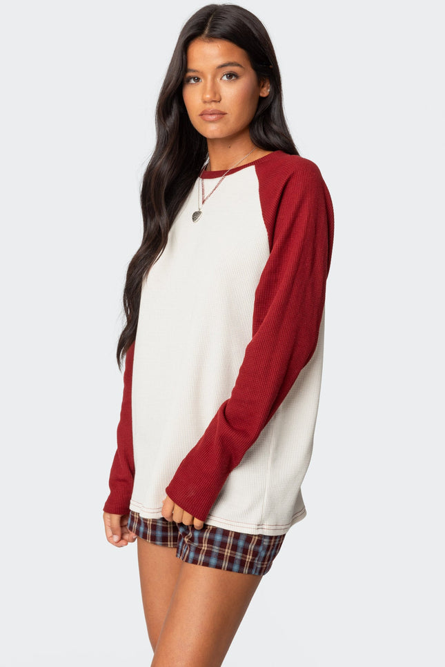 Me Time Oversized Waffle Top - Burgundy