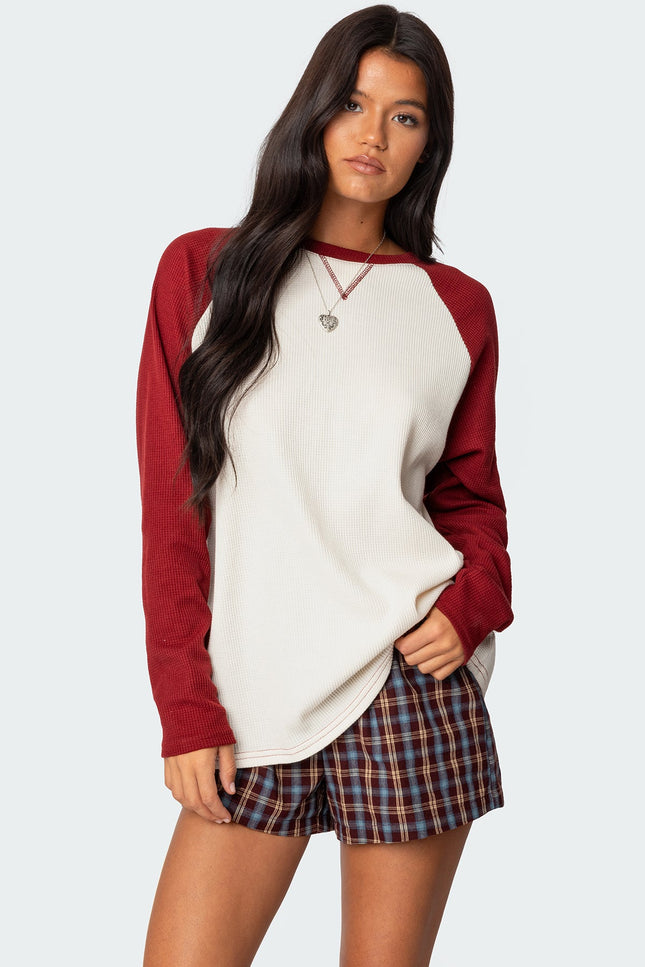 Me Time Oversized Waffle Top - Burgundy