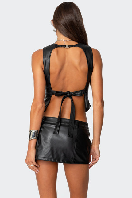 Frances Backless Faux Leather Top - Black
