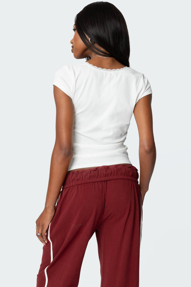 Priscilla Lace Trim T Shirt - White
