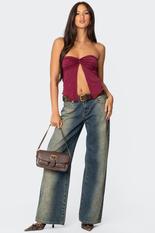 Twisted Split Front Tube Top - Burgundy