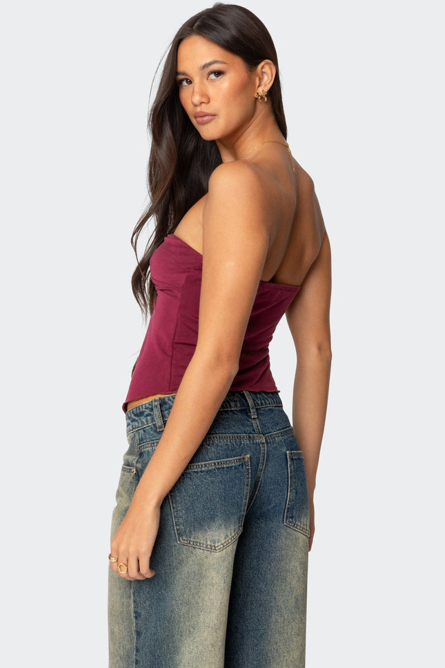 Twisted Split Front Tube Top - Burgundy