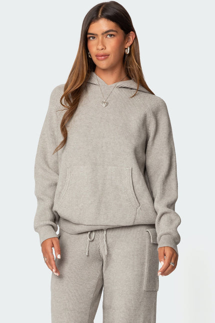 Wynter Oversized Knit Hoodie - Gray Melange