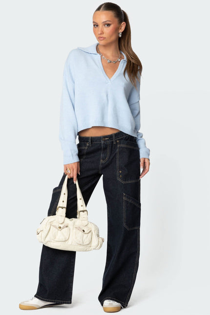 Marcie Oversize Cropped Sweater - Light Blue