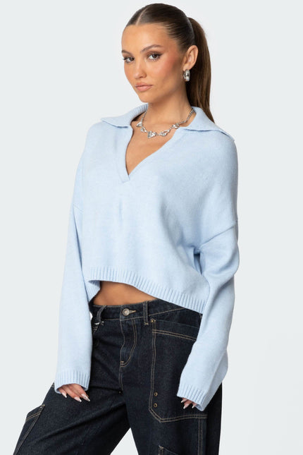 Marcie Oversize Cropped Sweater - Light Blue