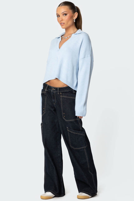 Marcie Oversize Cropped Sweater - Light Blue