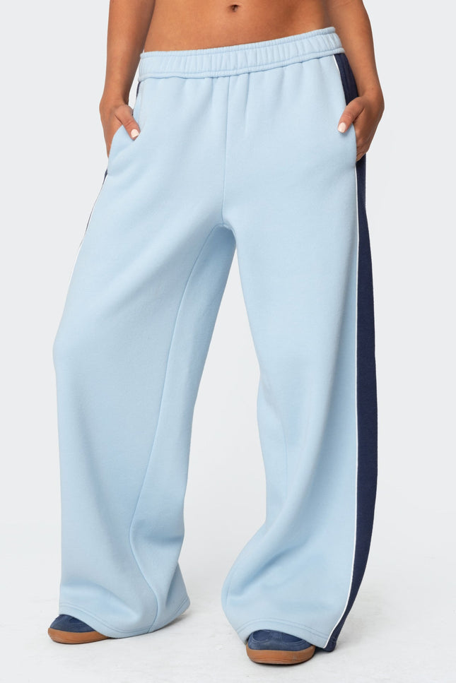 Contrast Panel Sweatpants - Light Blue