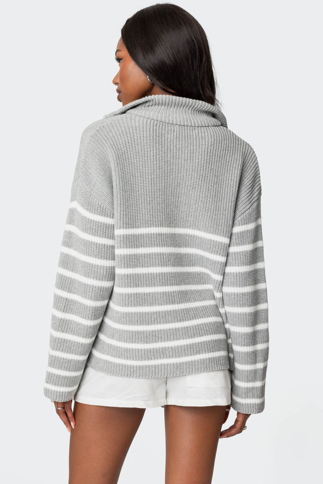 Oversized Quarter Zip Sweater - Gray Melange