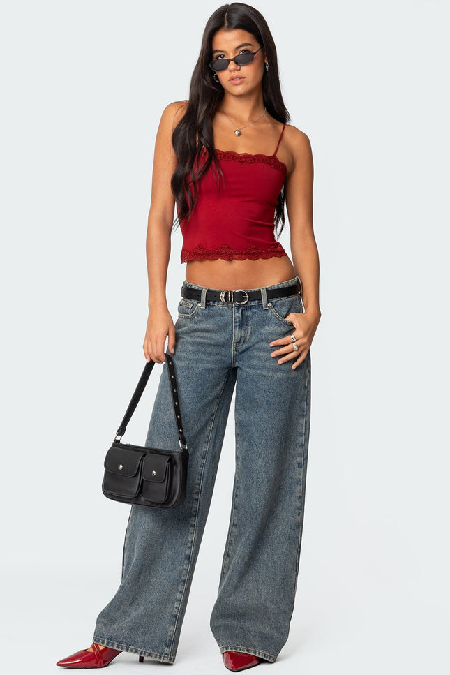 Cruella Lace Trim Tank Top - Burgundy