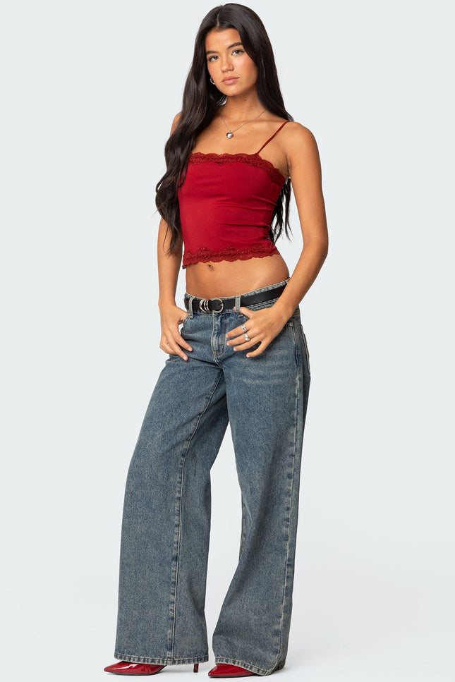 Cruella Lace Trim Tank Top - Burgundy