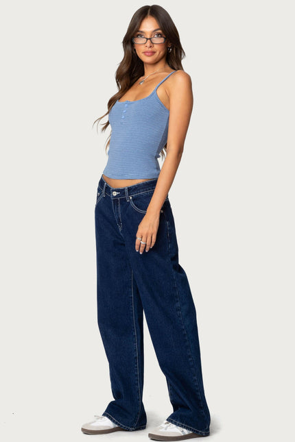 Striped Henley Tank Top - Blue