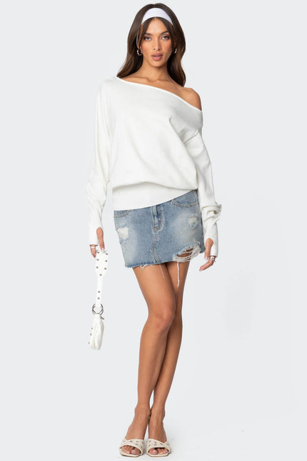 Off Shoulder Oversized Sweater - Cream