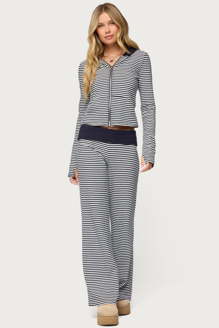 Meggy Striped Zip Up Hoodie - Navy And White