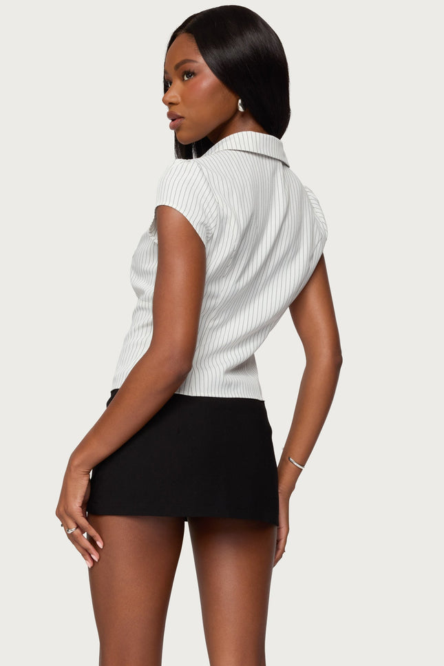 Juney Pinstripe Tailored Button Up Shirt - White And Black