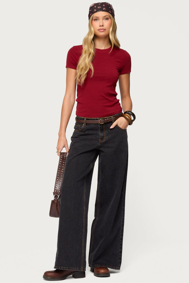 Contrast Stitch Low Rise Baggy Jeans - Black Washed