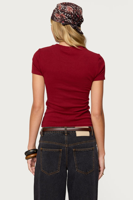 Daphney Ribbed T Shirt - Burgundy