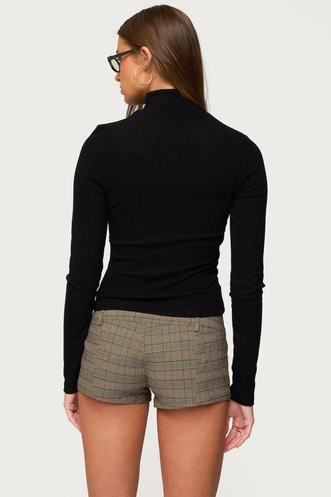 Saskia Fitted Ribbed Turtle Neck Top - Black