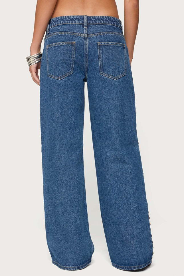 Iridescent Button Low Rise Baggy Jeans