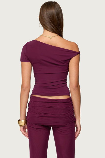 Halli Twisted Off Shoulder Top - Burgundy