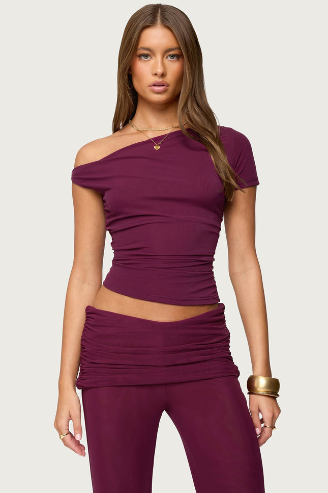 Halli Twisted Off Shoulder Top - Burgundy
