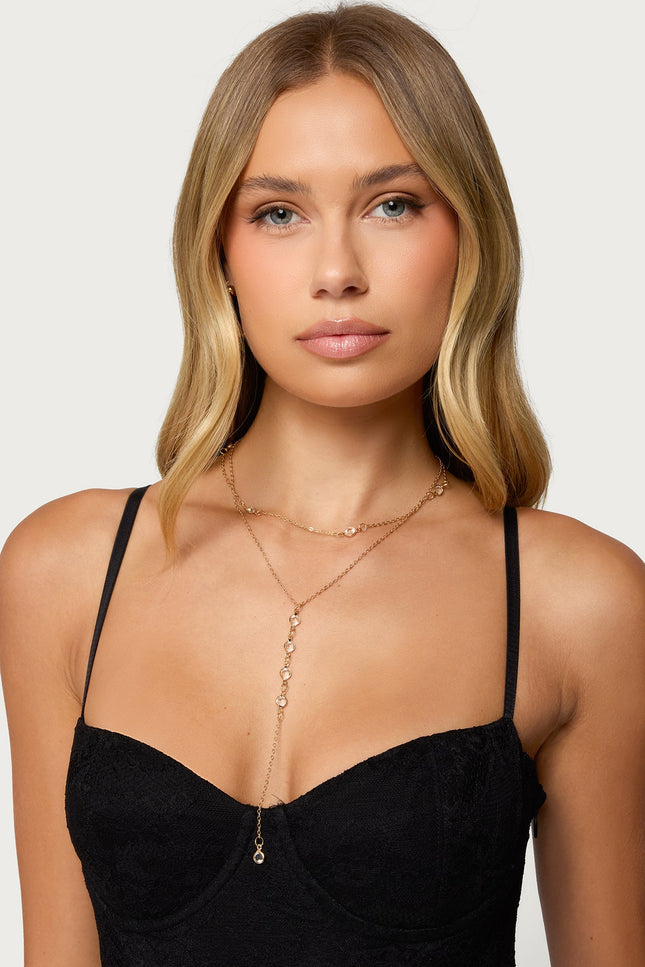 Stone Layered Cascading Necklace - Gold