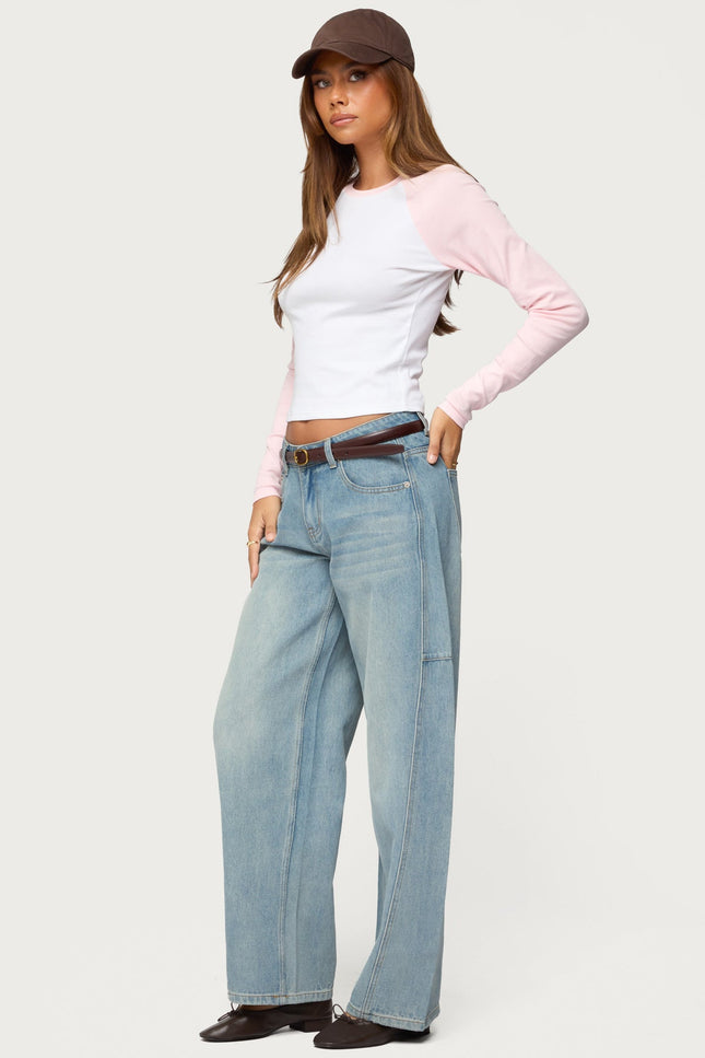 Raya Long Sleeve T Shirt - Pink And White