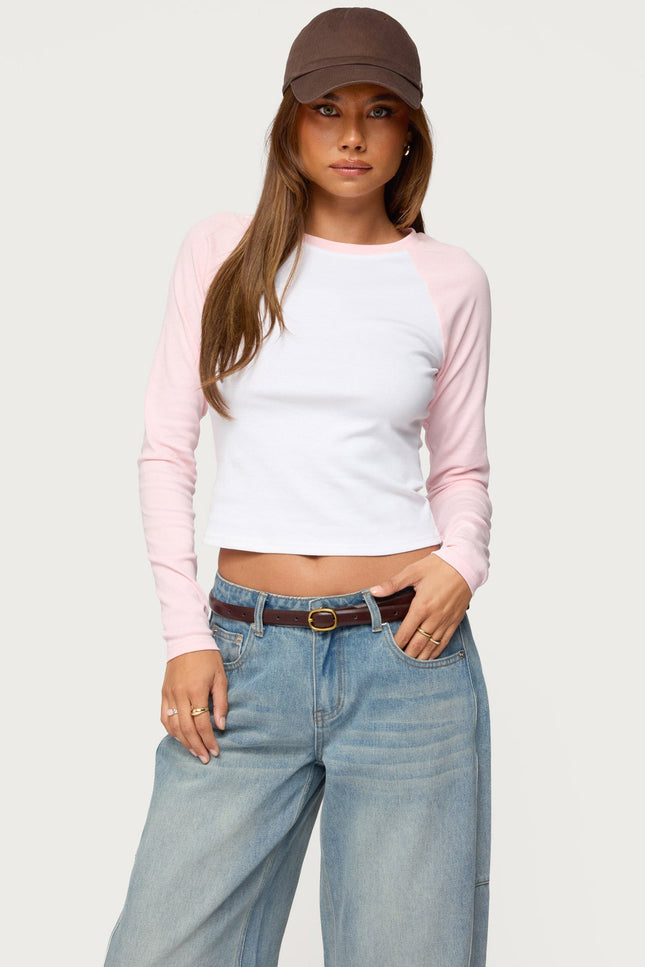 Raya Long Sleeve T Shirt - Pink And White