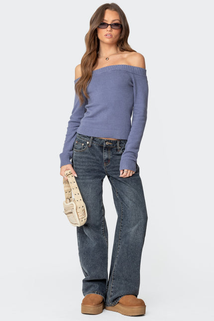 Elona Off Shoulder Knit Top - Blue