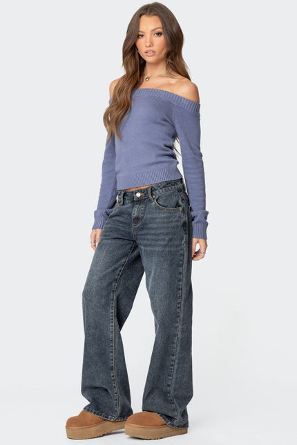 Elona Off Shoulder Knit Top - Blue