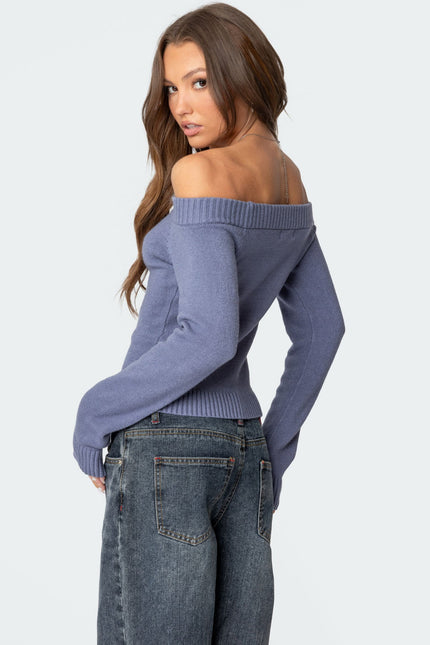 Elona Off Shoulder Knit Top - Blue
