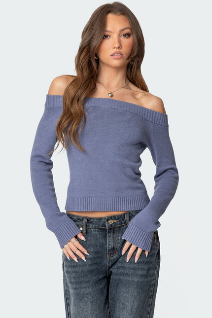 Elona Off Shoulder Knit Top - Blue