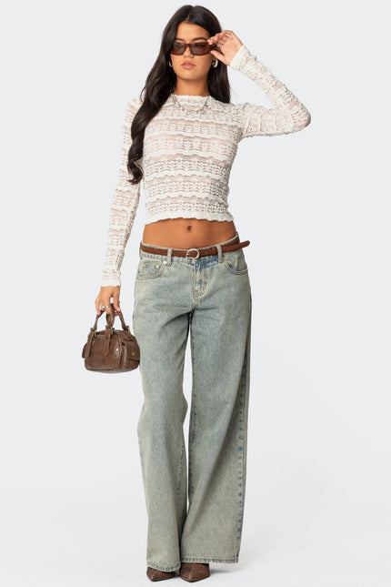 Daisey Textured Sheer Lace Top - Cream