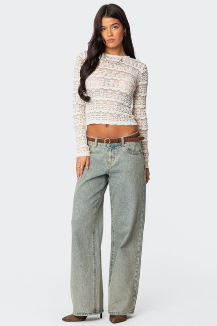Daisey Textured Sheer Lace Top - Cream