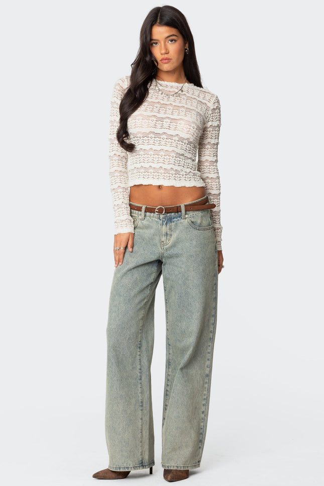 Daisey Textured Sheer Lace Top - Cream