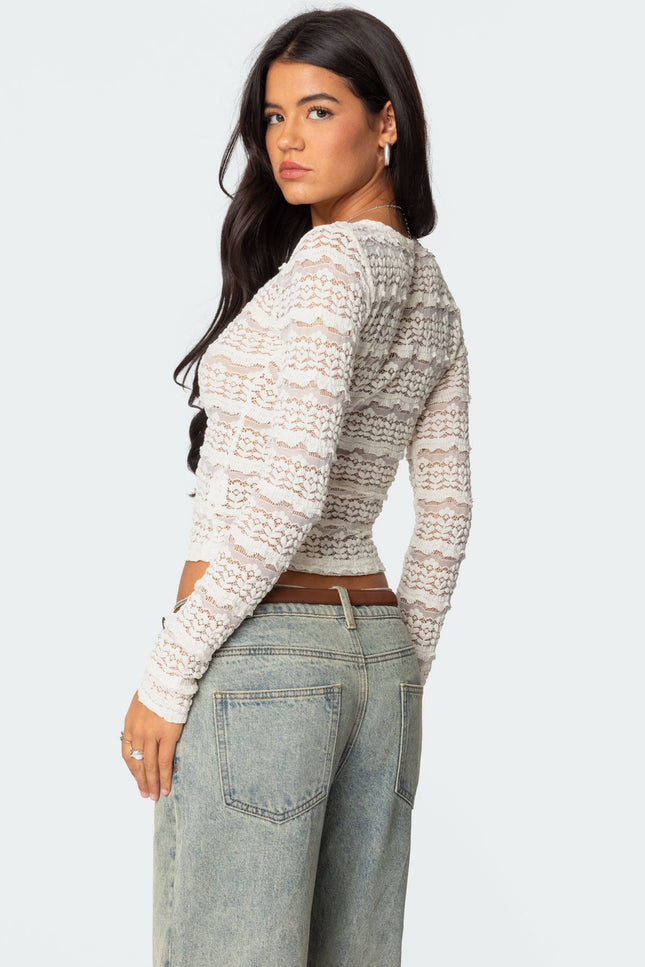 Daisey Textured Sheer Lace Top - Cream