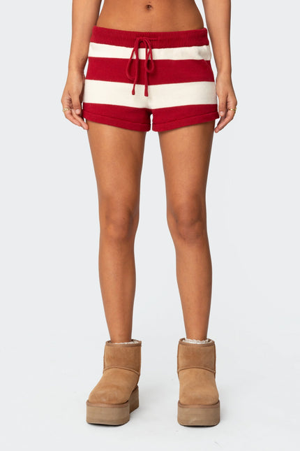 Riley Striped Knit Shorts - Burgundy And Cream